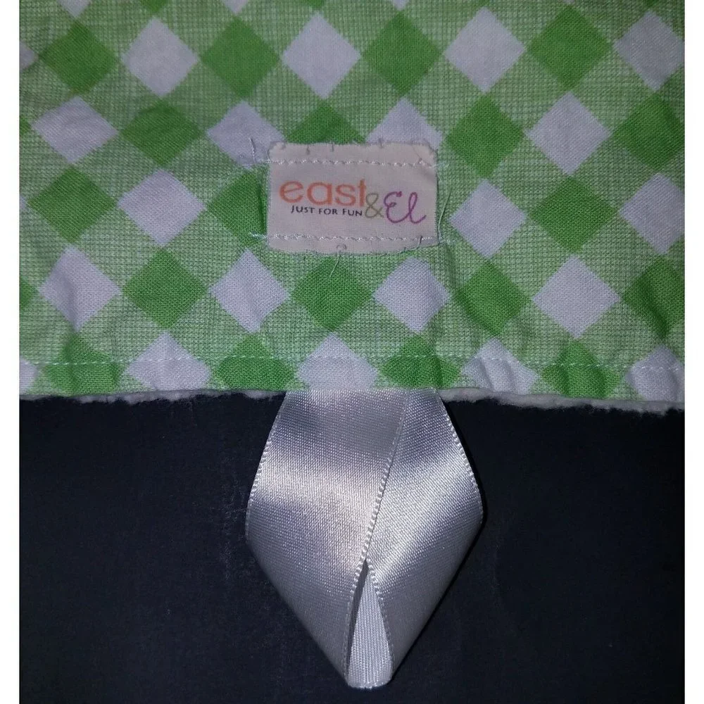 east & El Security Tags Blanket Lovey Green White Gingham Plaid Sherpa Lined